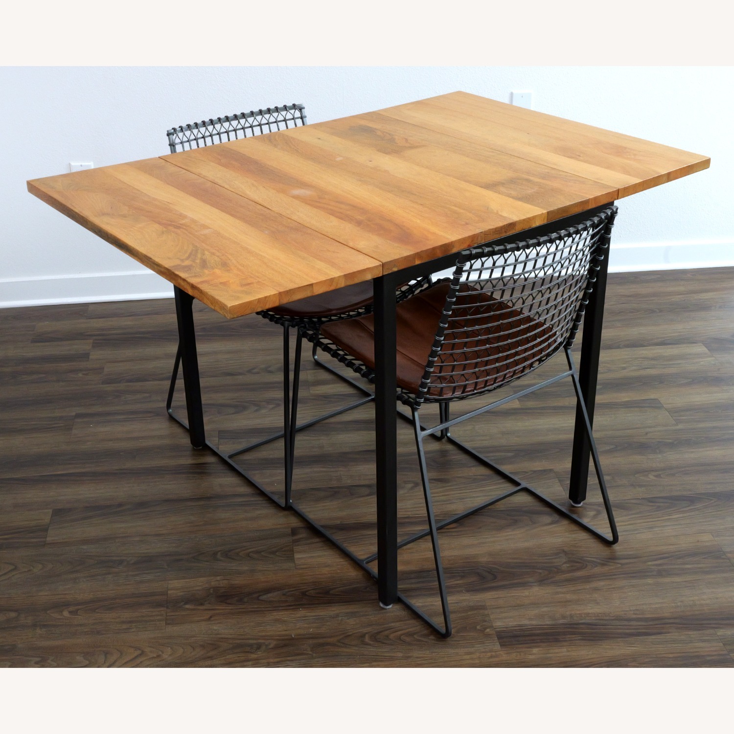 West Elm Extendable Dinning Table + 2 Steel Chairs - image-3