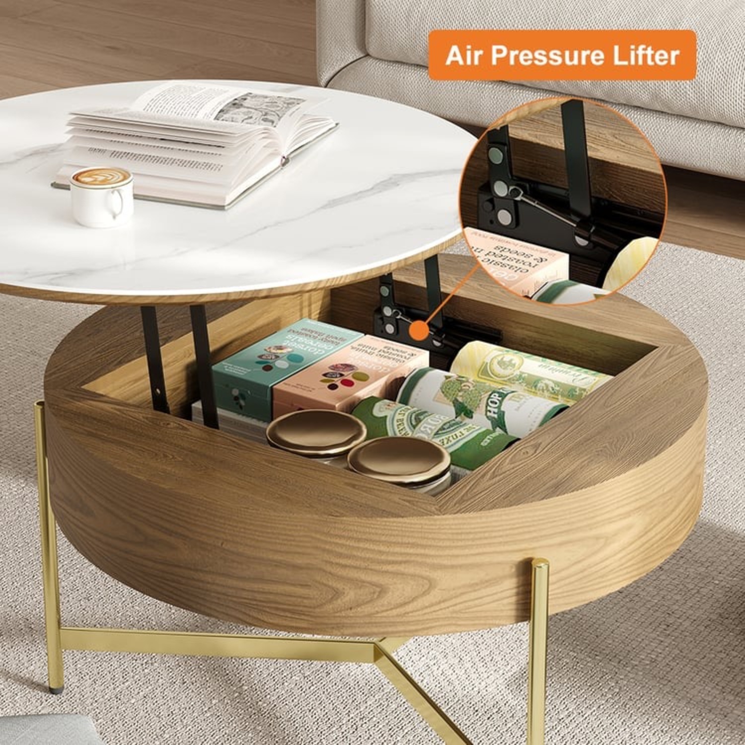 Homary Lift-Top Coffee Table with Seating  - image-3