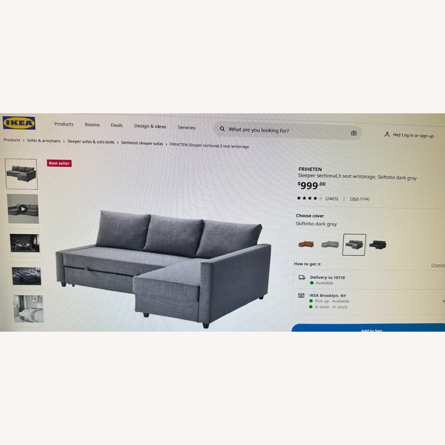 IKEA Frieheten Dark Gray Fabric Sleeper Sofa - image-9