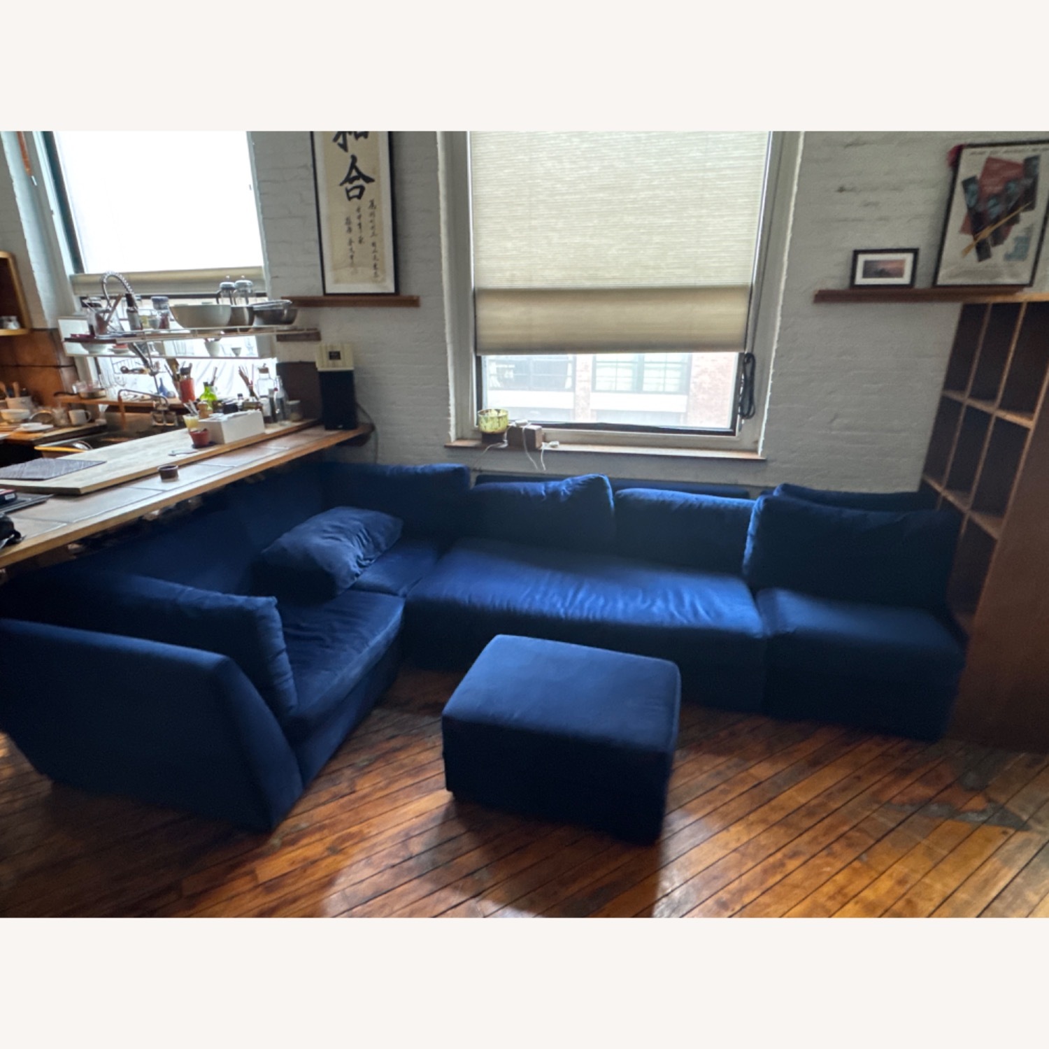 Restoration Hardware Blue Velvet Sectional - image-4