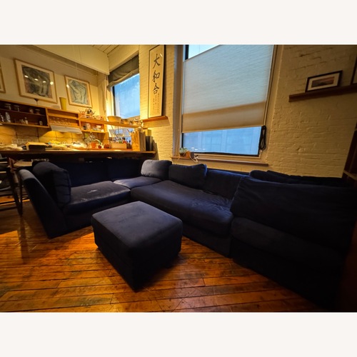 Used Restoration Hardware Blue Velvet Sectional for sale on AptDeco