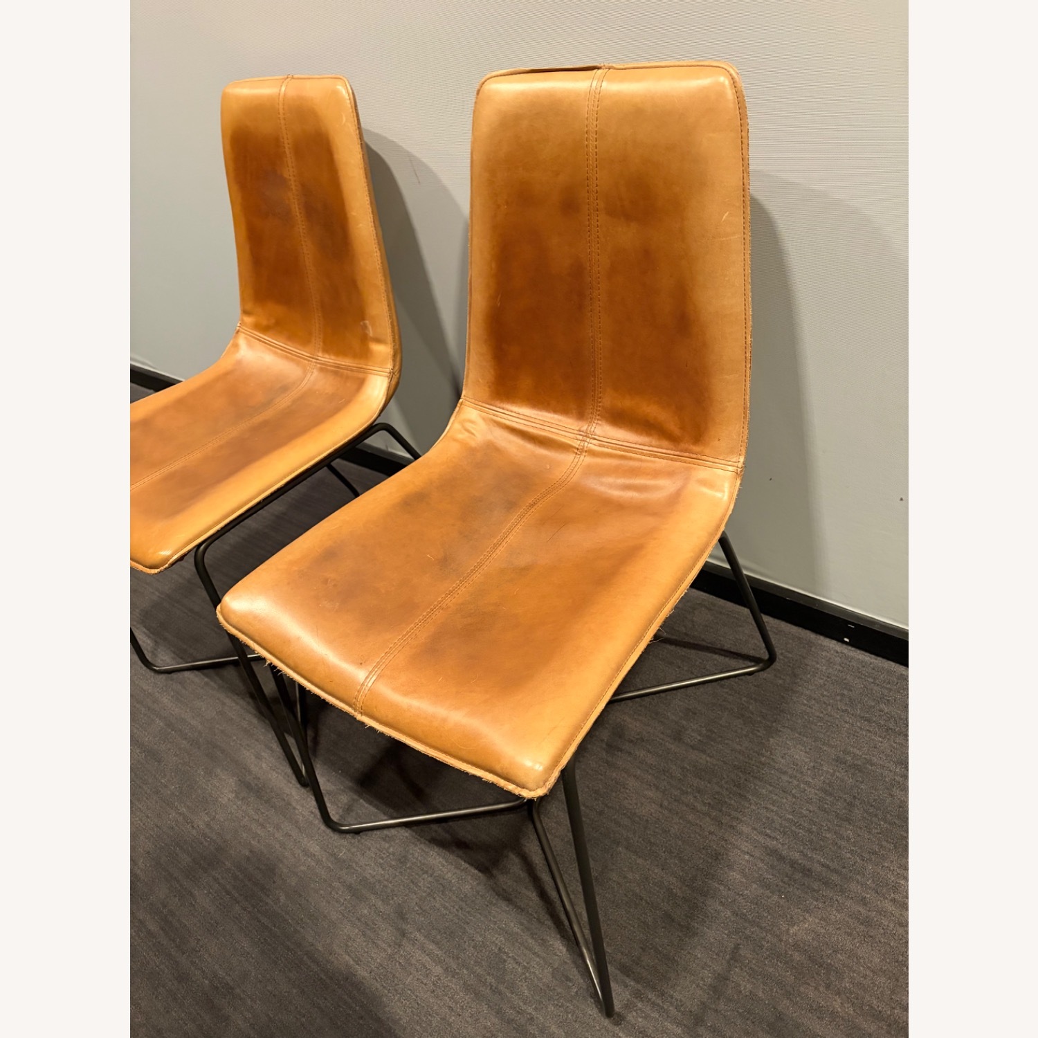 West Elm Slope Leather Dining Chairs - image-1