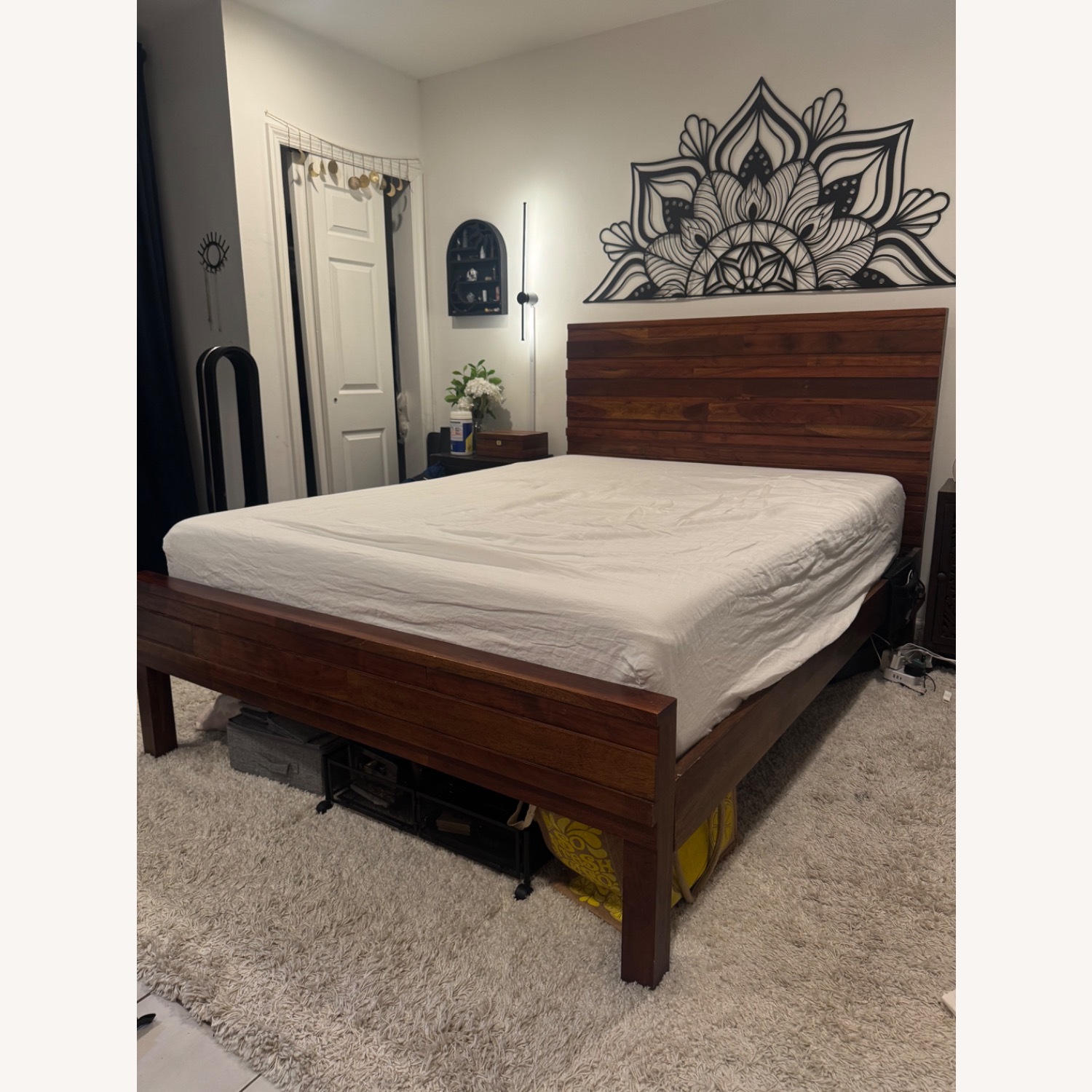 West Elm Stria Dark Brown Wood Queen Bed - image-1