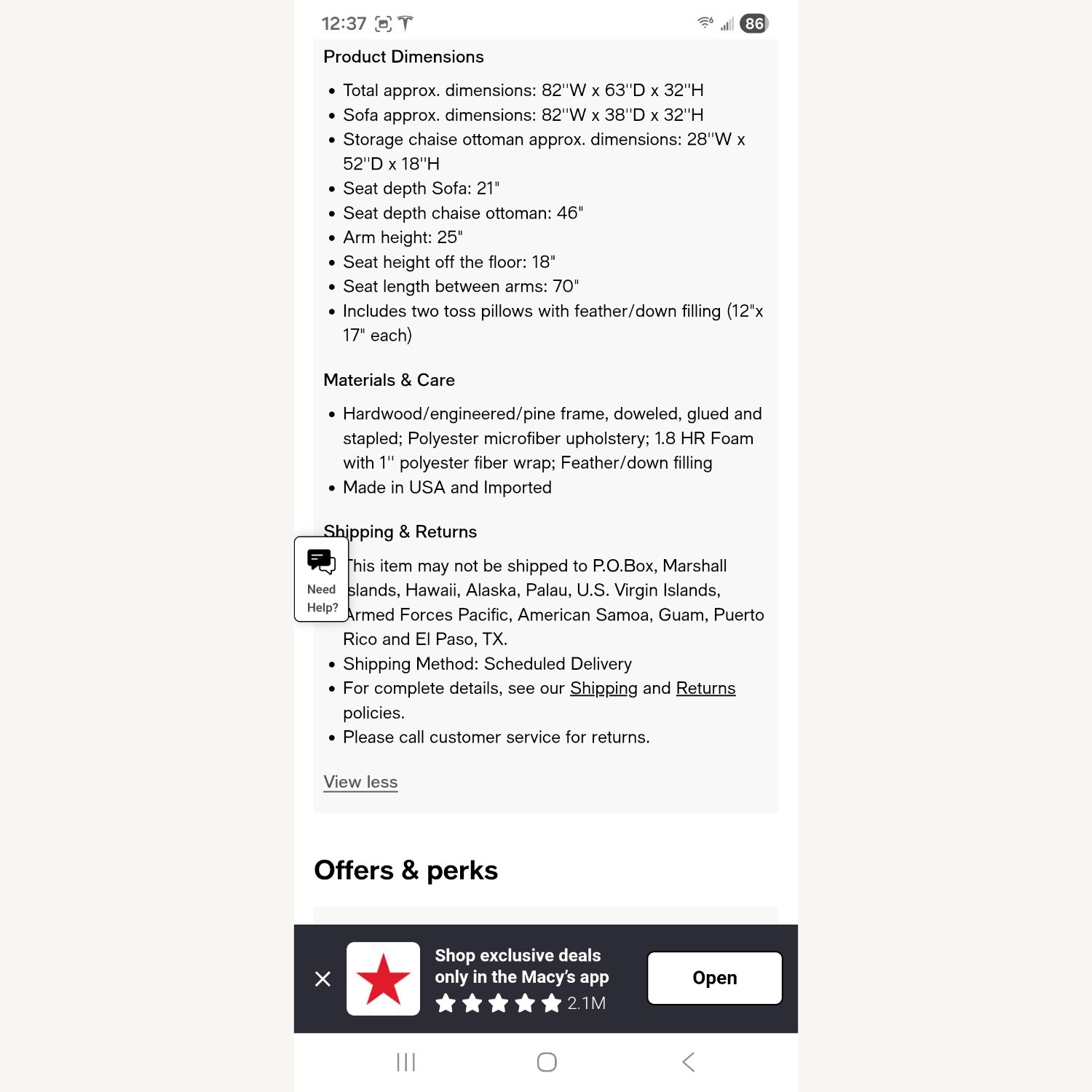 Macy's Lydia Blue Fabric 2 Seater Sofa - image-6