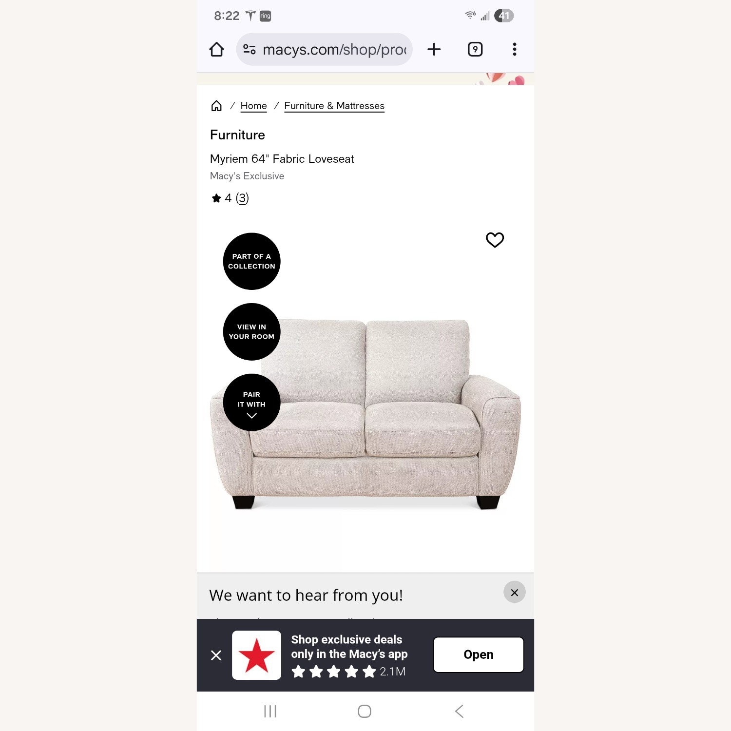 Macy's Natural Loveseat - image-2