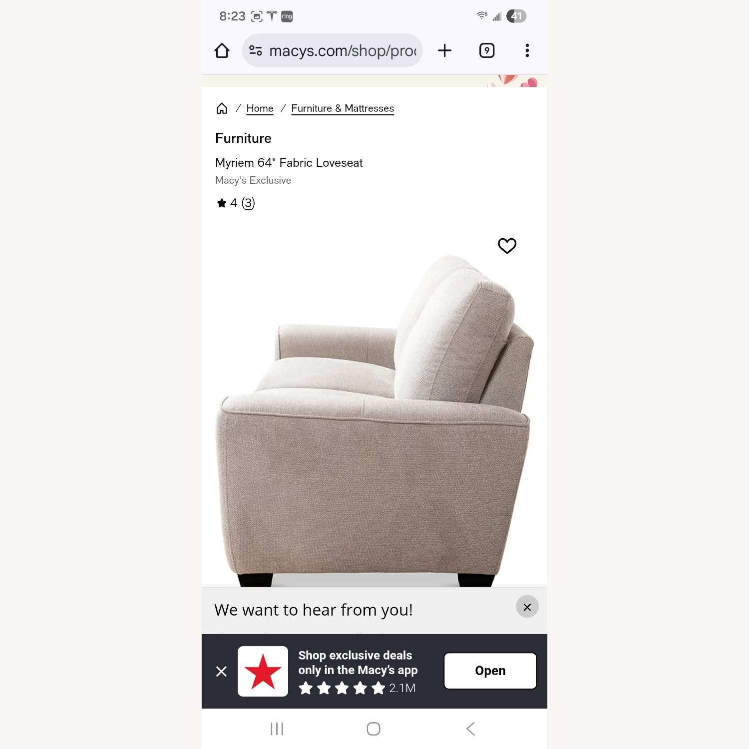 Macy's Natural Loveseat - image-3
