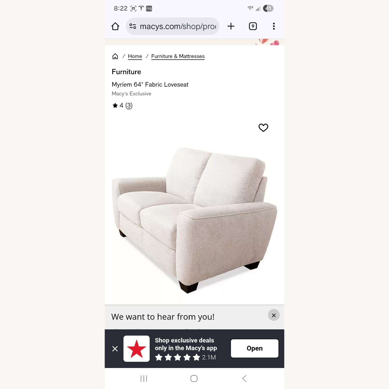 Macy's Natural Loveseat - image-1