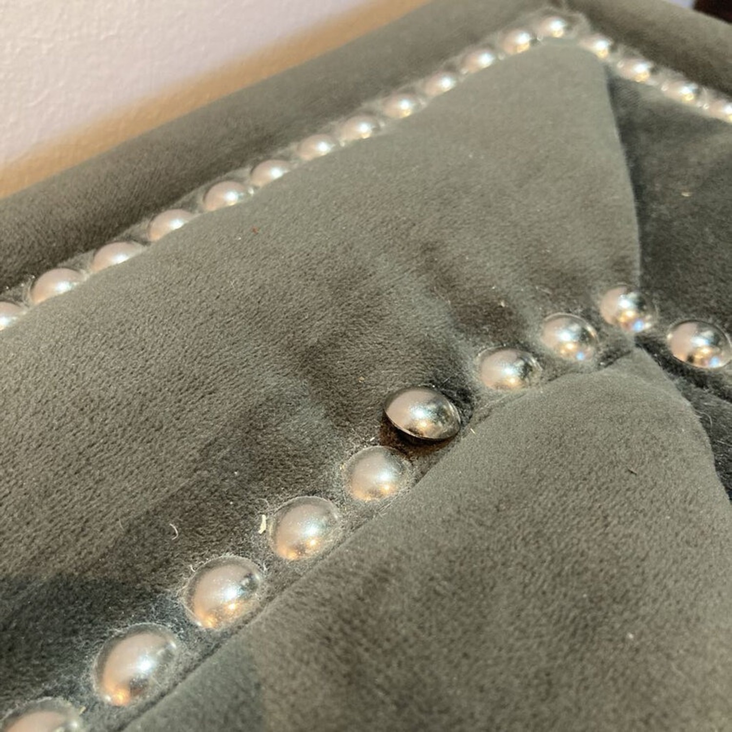 Z Gallerie Velvet Nailhead Trim Sofa Dark Gray - image-5