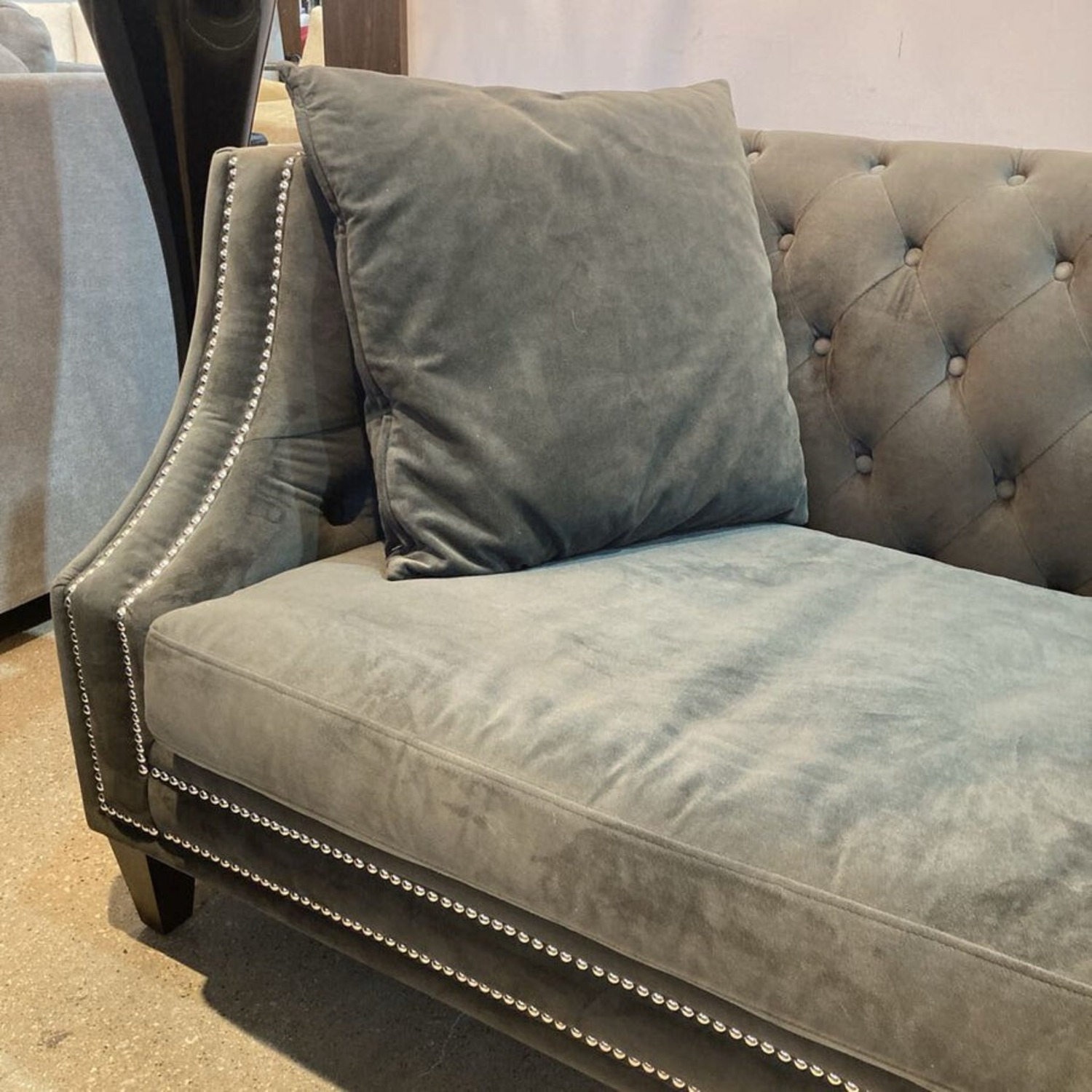 Z Gallerie Velvet Nailhead Trim Sofa Dark Gray - image-3
