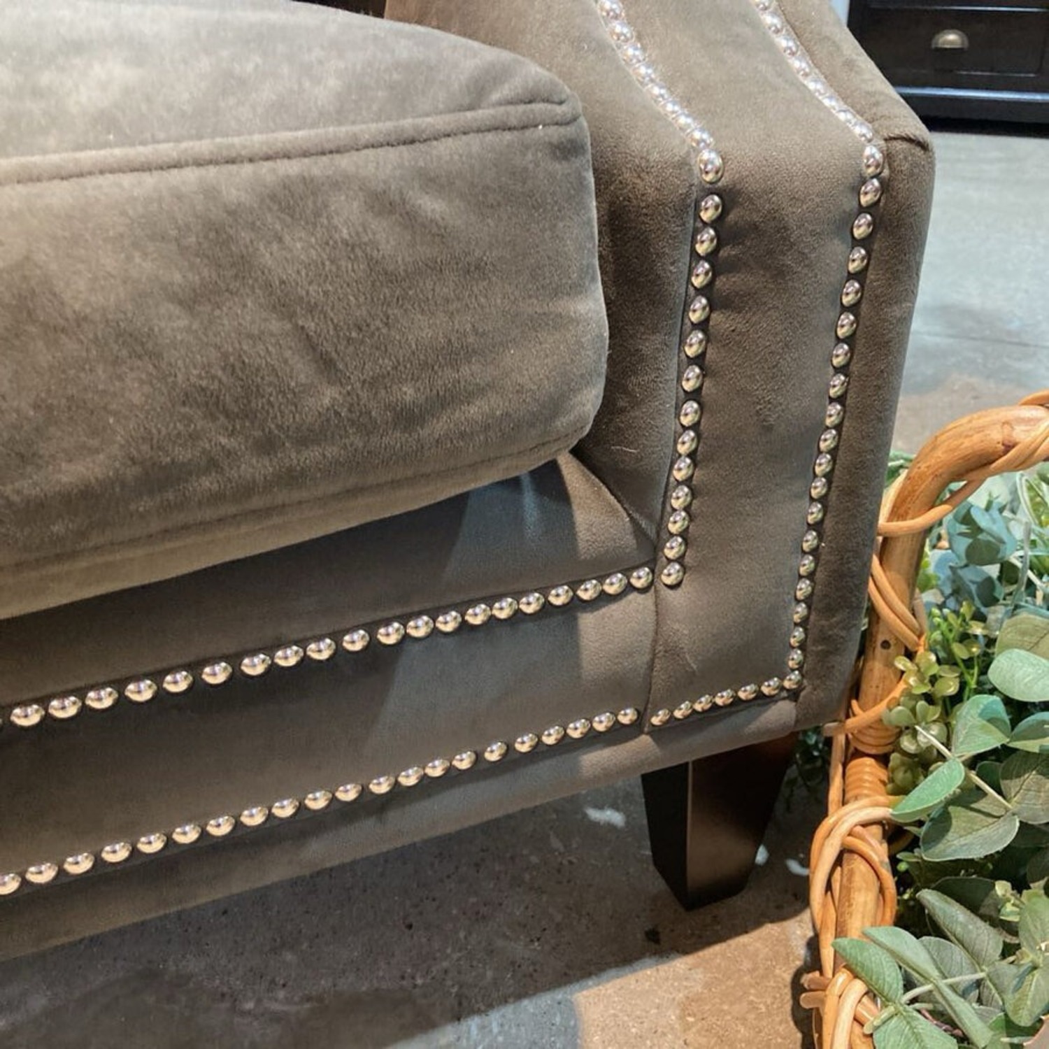Z Gallerie Velvet Nailhead Trim Sofa Dark Gray - image-4