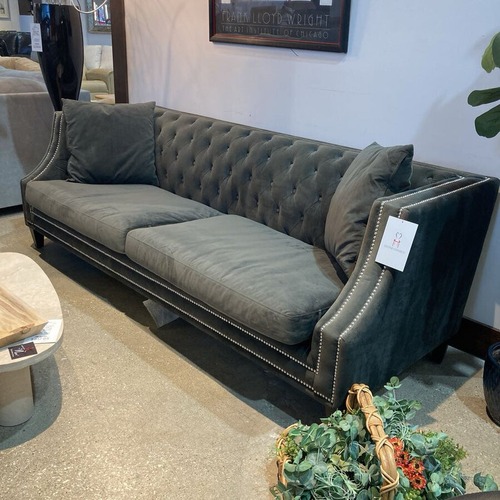 Used Z Gallerie Velvet Nailhead Trim Sofa Dark Gray for sale on AptDeco