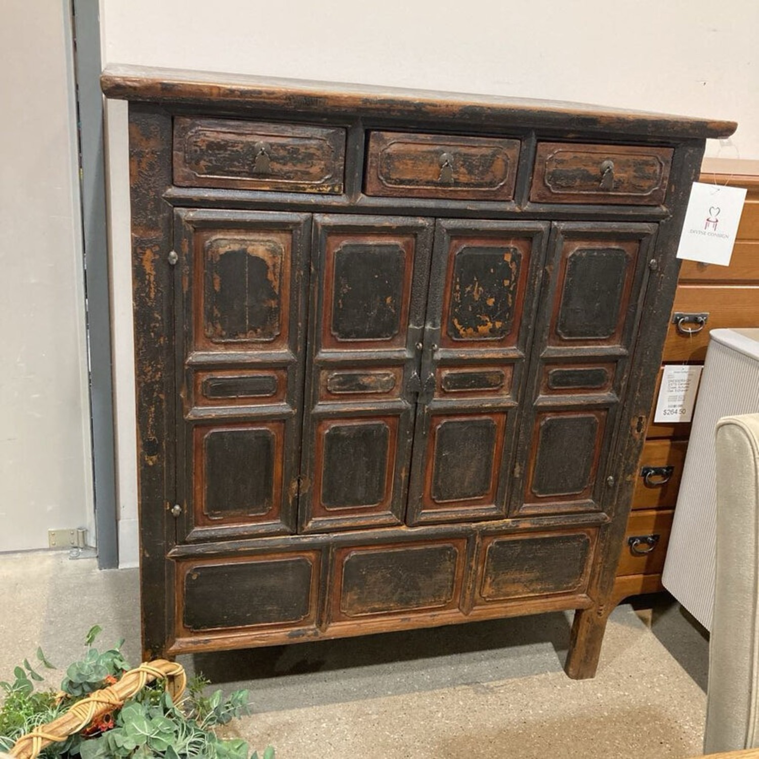 Antique Brown Lacquered Chinese 3-Drawer - image-2