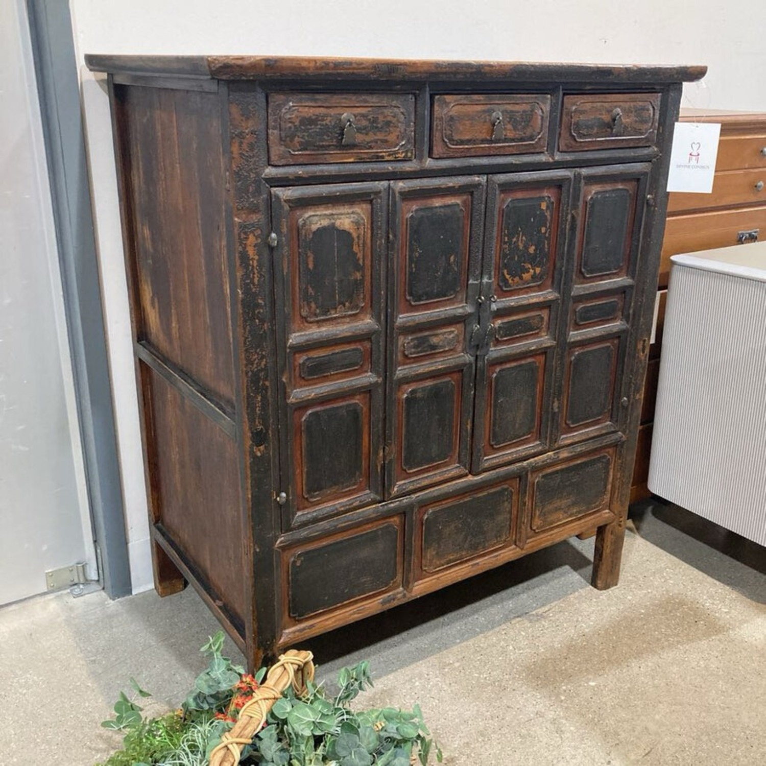 Antique Brown Lacquered Chinese 3-Drawer - image-1