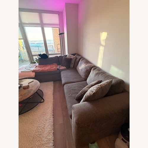 Used Mercury Row Wensley Light Brown Fabric 2 Piece Sectional for sale on AptDeco