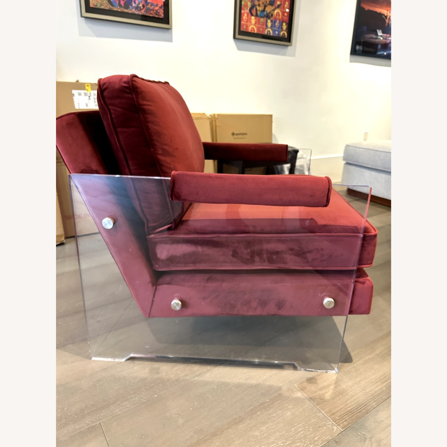 Red Velvet Accent Chairs with Lucite Arms (Pair) - image-3