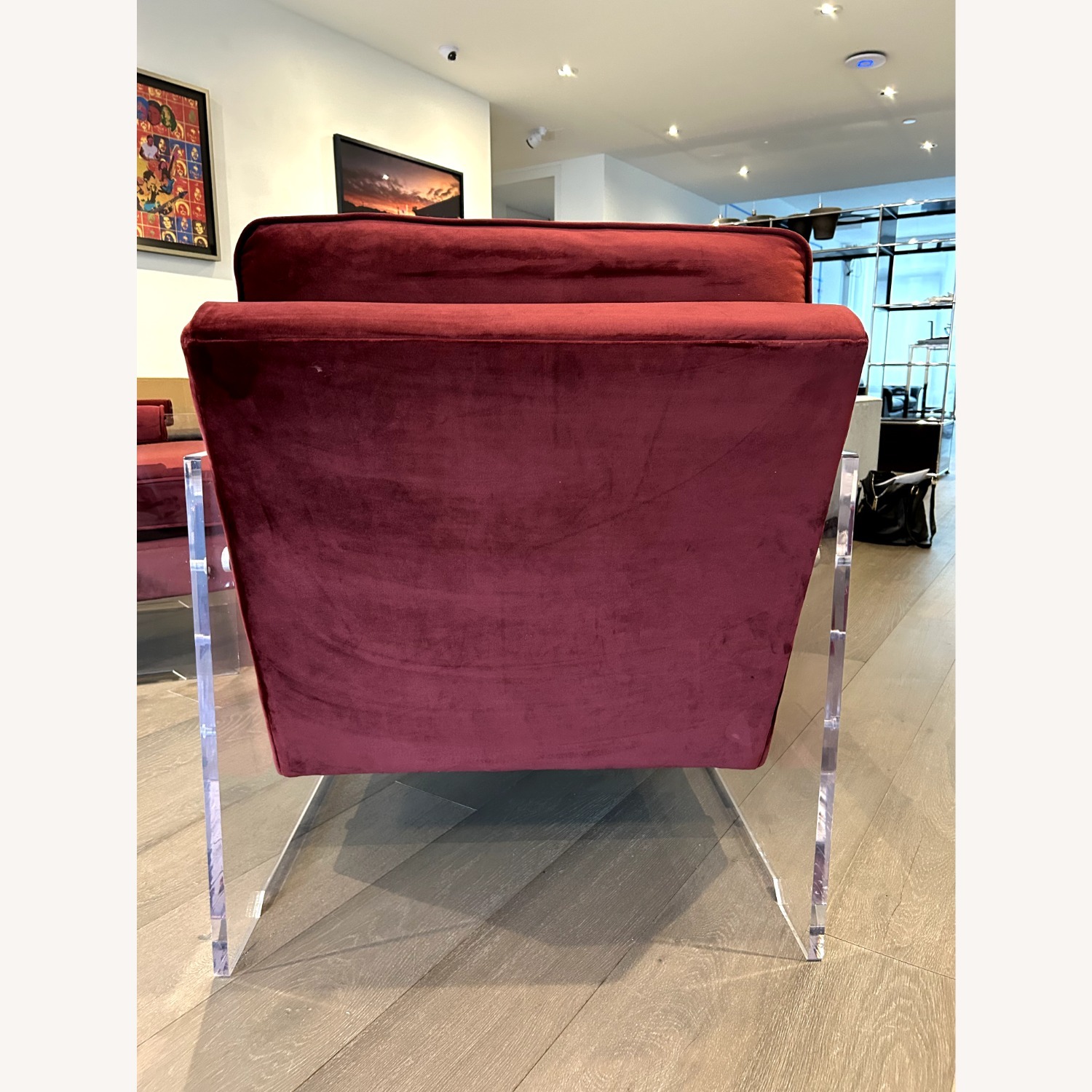 Red Velvet Accent Chairs with Lucite Arms (Pair) - image-12