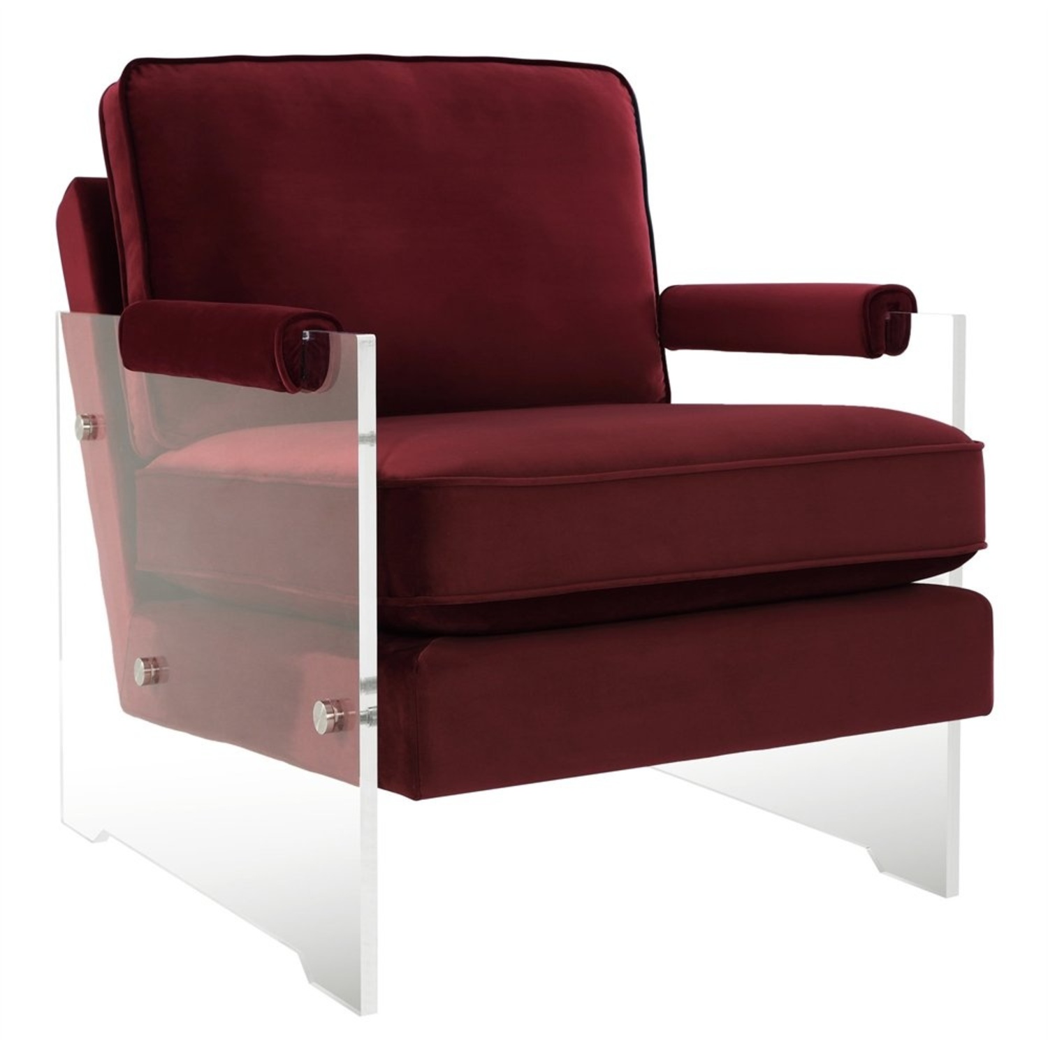 Red Velvet Accent Chairs with Lucite Arms (Pair) - image-16