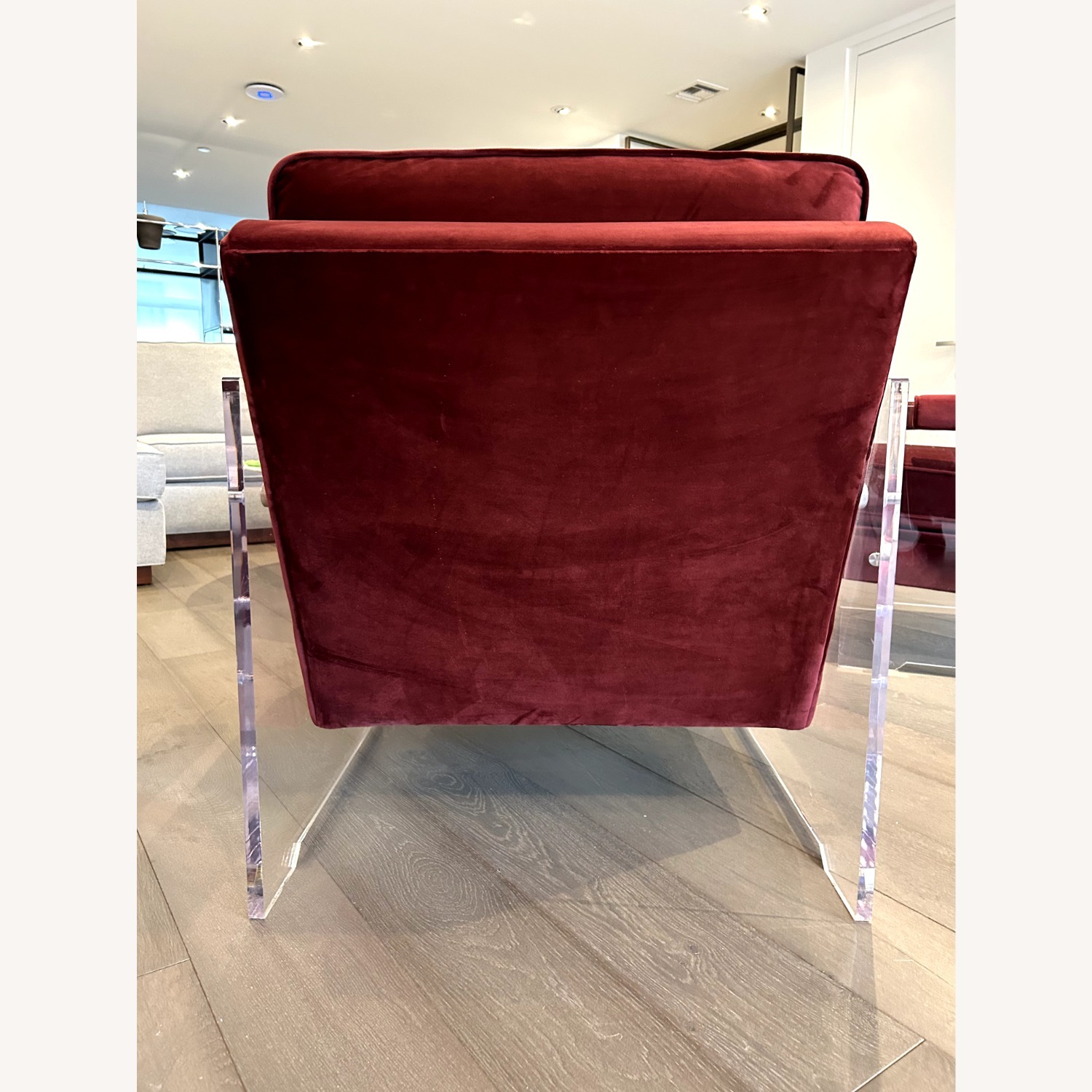 Red Velvet Accent Chairs with Lucite Arms (Pair) - image-5