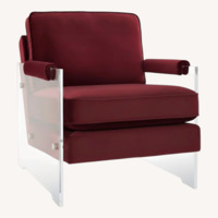 Red Velvet Accent Chairs with Lucite Arms (Pair)