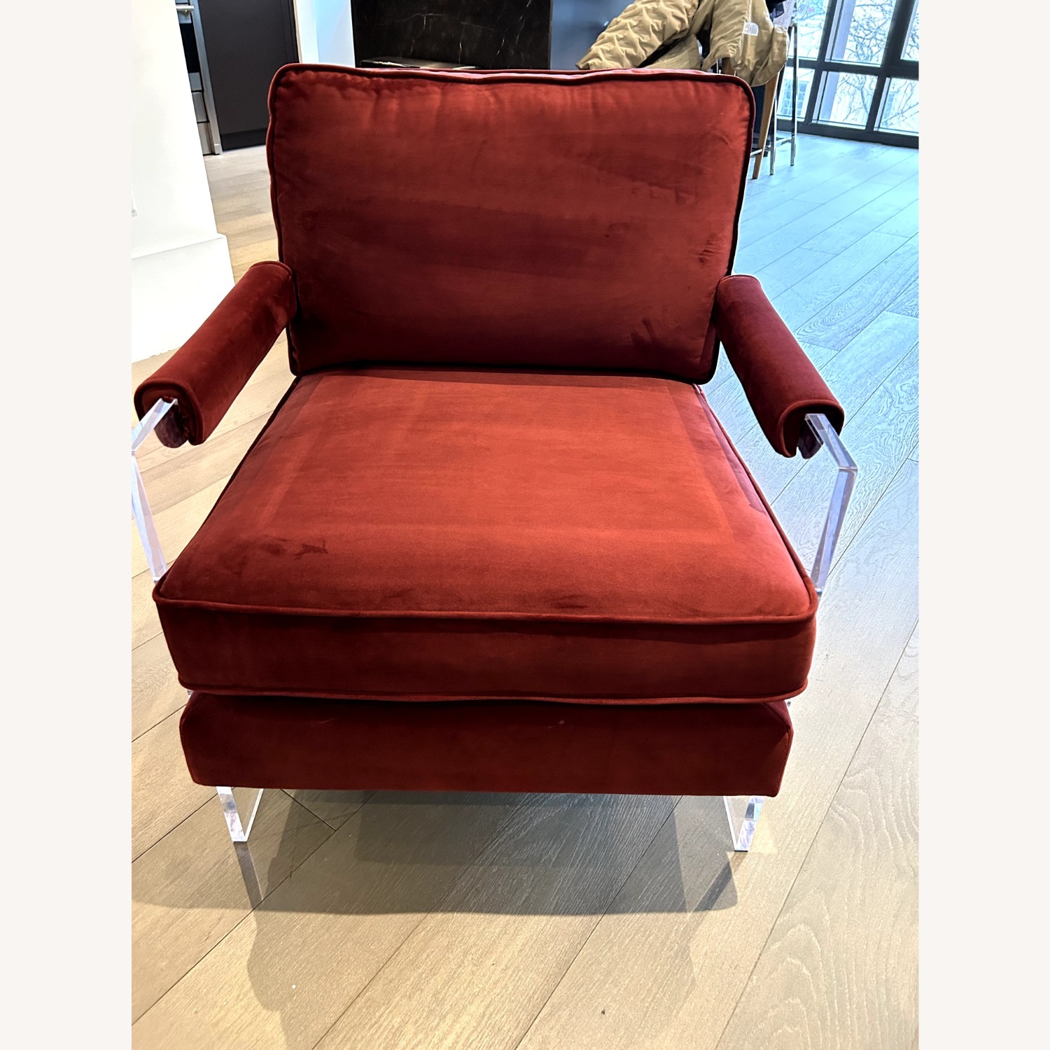 Red Velvet Accent Chairs with Lucite Arms (Pair) - image-15