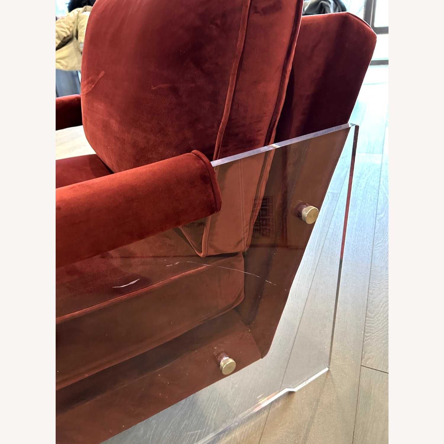 Red Velvet Accent Chairs with Lucite Arms (Pair) - image-4