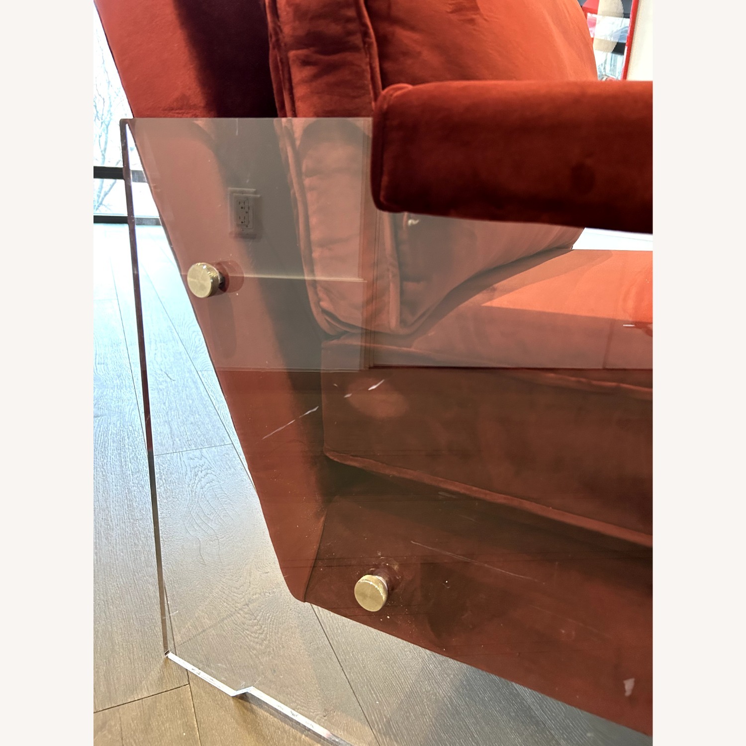 Red Velvet Accent Chairs with Lucite Arms (Pair) - image-9