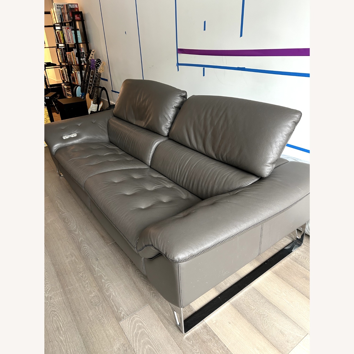Roche Bobois Gray Leather Reclining Cinetique Sofa - image-10