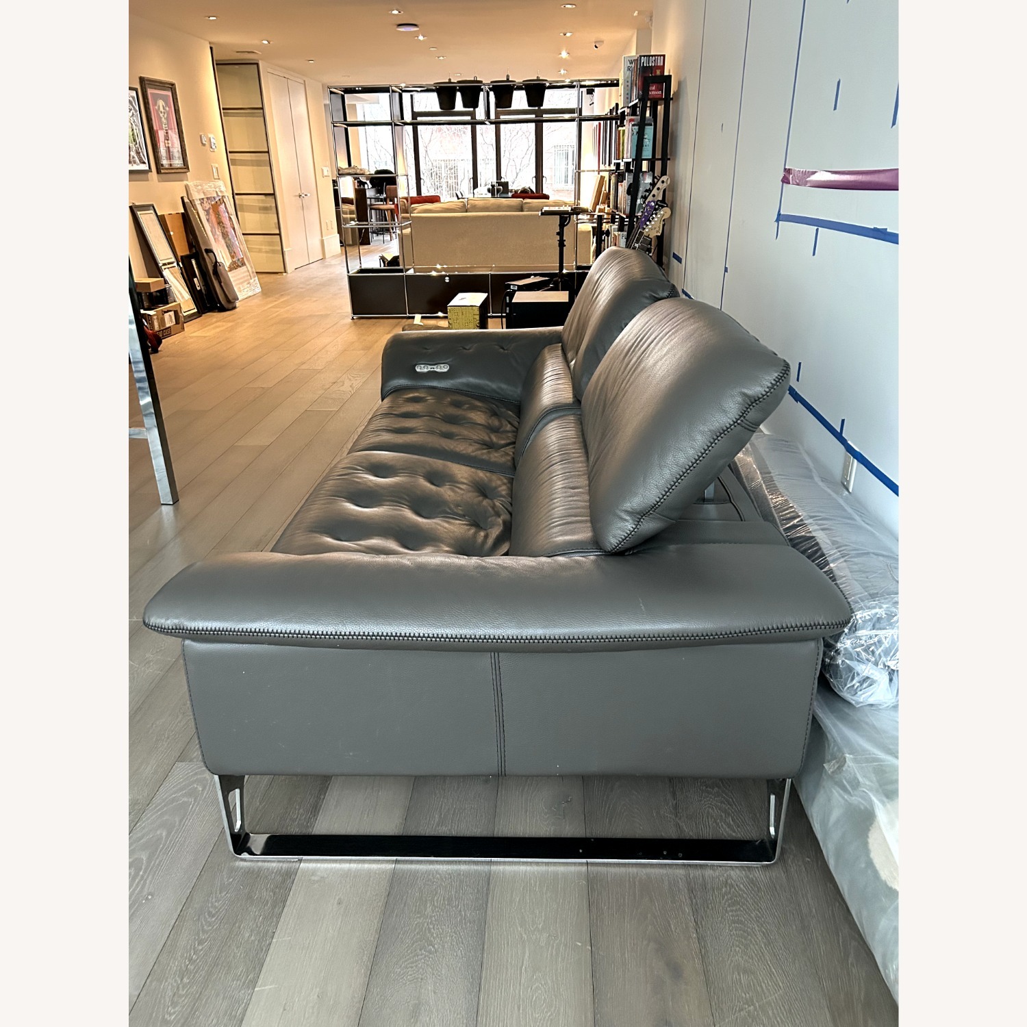 Roche Bobois Gray Leather Reclining Cinetique Sofa - image-3
