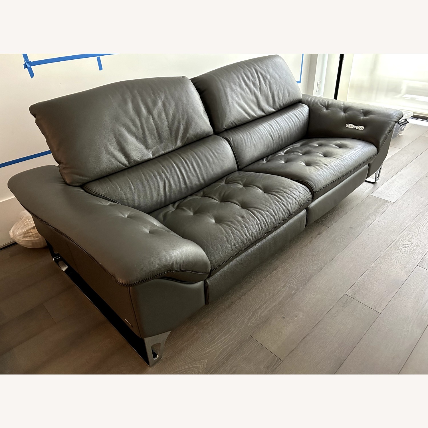 Roche Bobois Gray Leather Reclining Cinetique Sofa - image-1