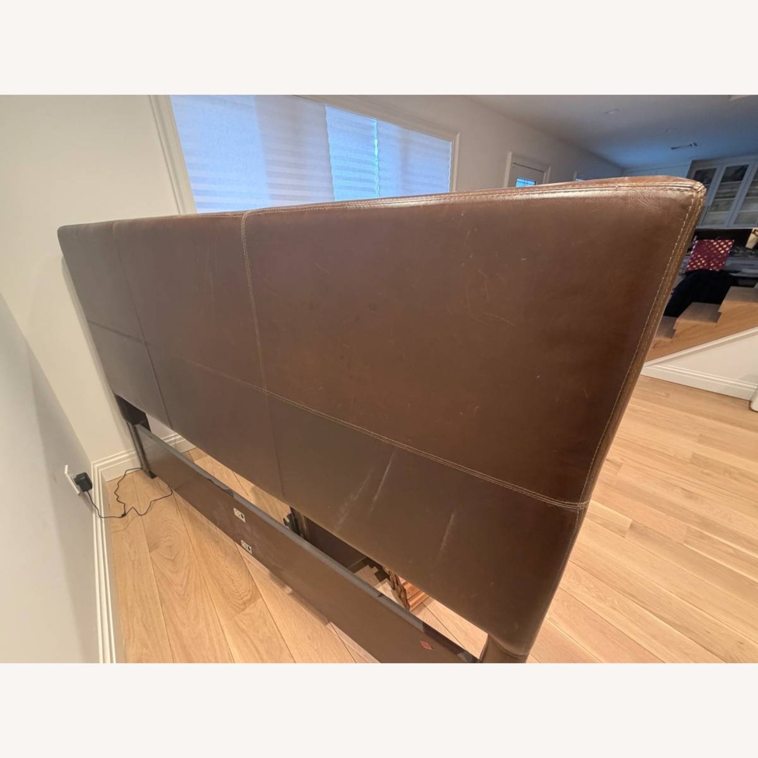 Dark Brown Leather King Bed Frame - image-0