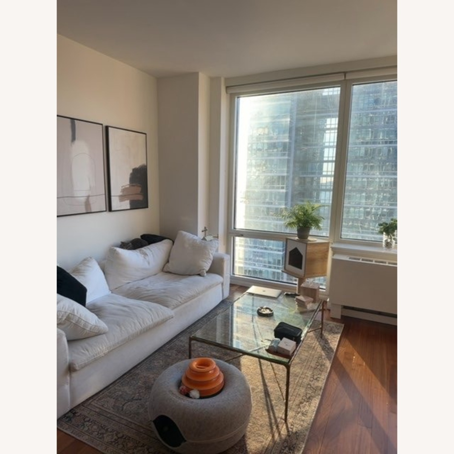 Living Spaces White Fabric 2 Seater Sofa - image-1