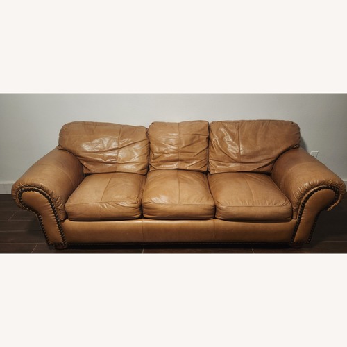 Used Light Brown Leather 3+ Seater Sofa for sale on AptDeco