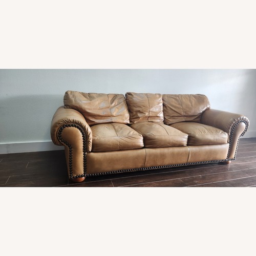 Used Light Brown Leather 3+ Seater Sofa for sale on AptDeco