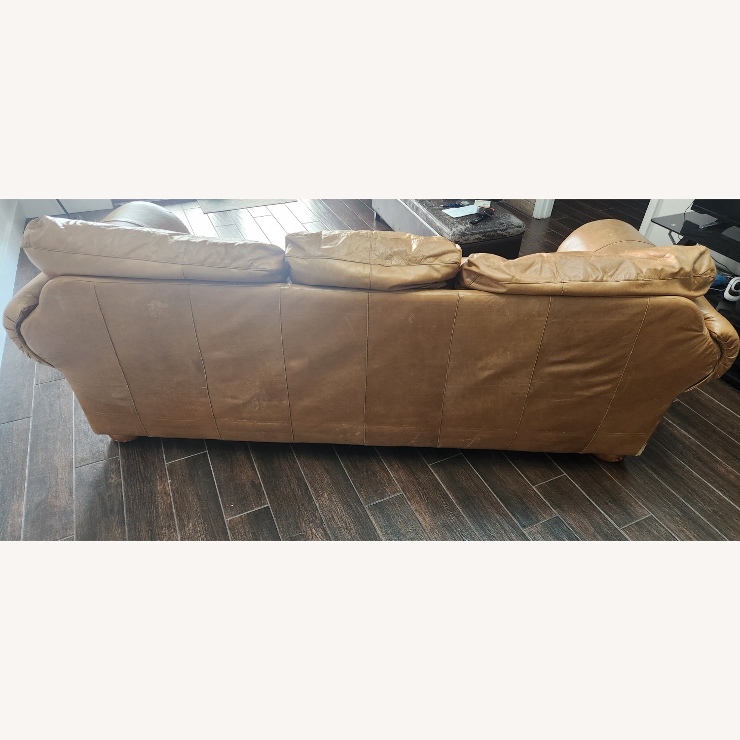 Light Brown Leather 3+ Seater Sofa - image-3