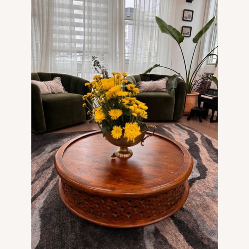 Used Overstock Dark Brown Wood Coffee Table for sale on AptDeco