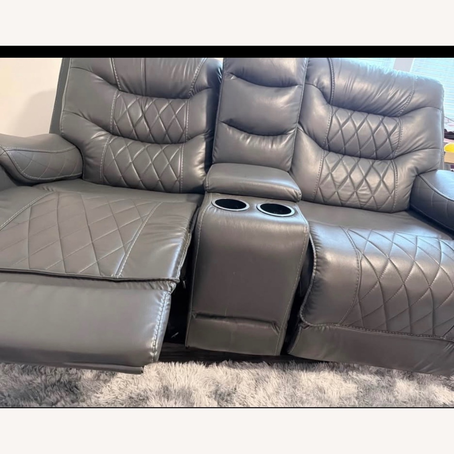 Dark Gray Faux Leather Sofa - image-3