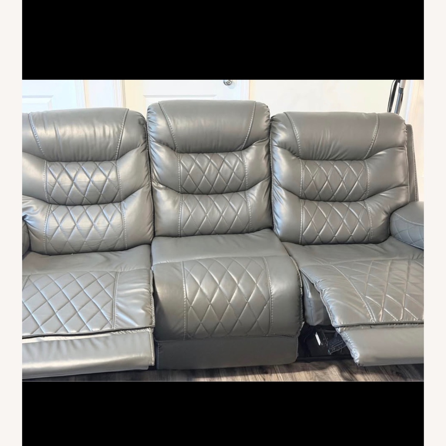 Dark Gray Faux Leather Sofa - image-2