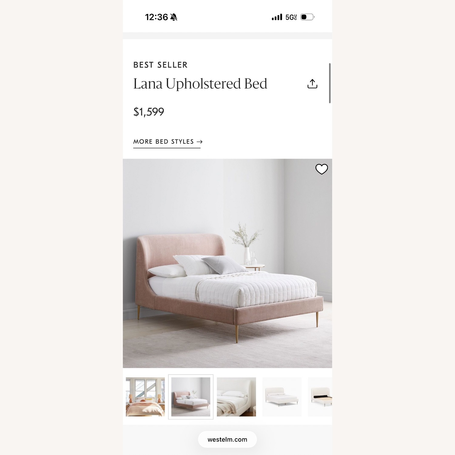 West Elm Pink Lana Upholstered Bed Frame - image-1