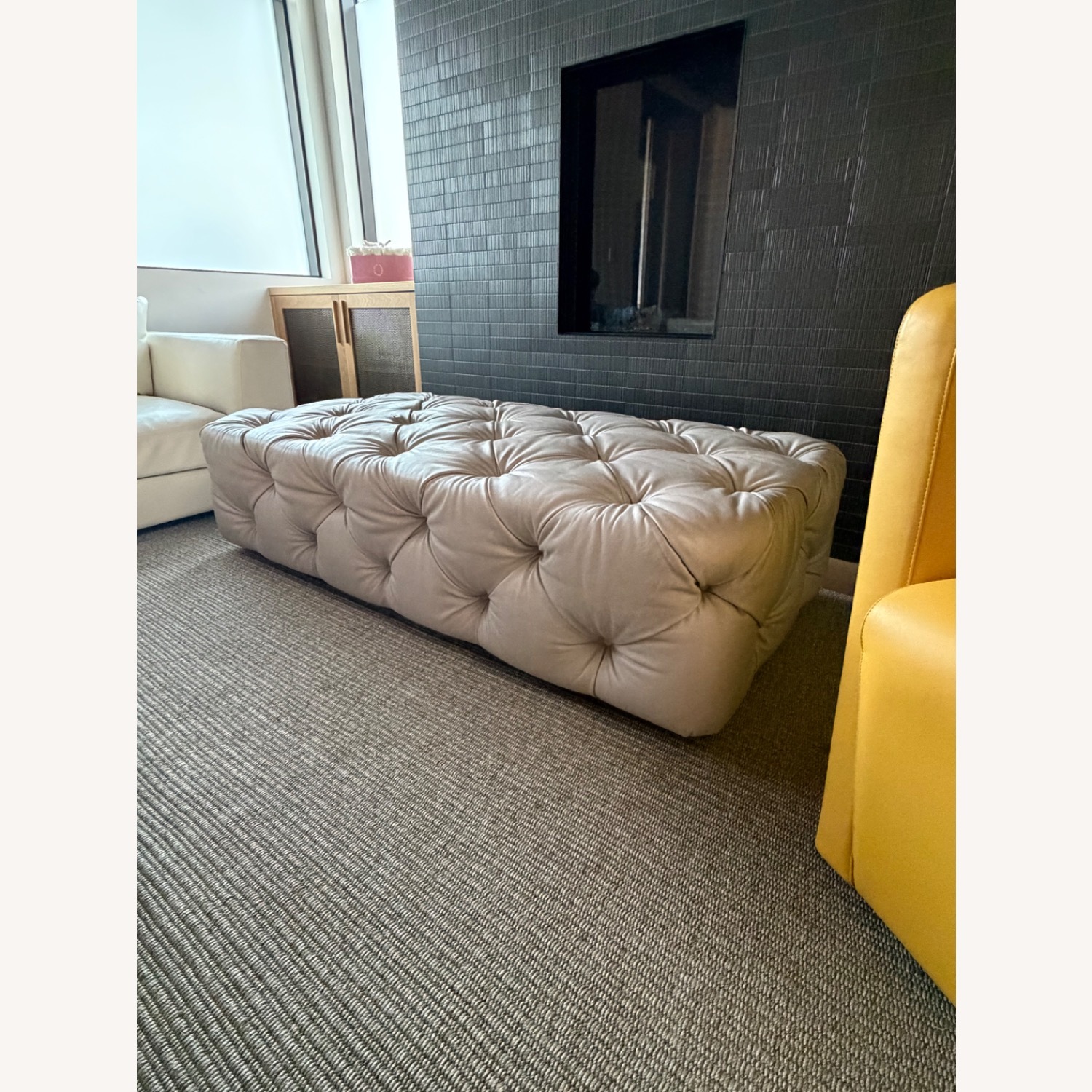 Restoration Hardware Soho Light Gray Leather Ottoman - image-5