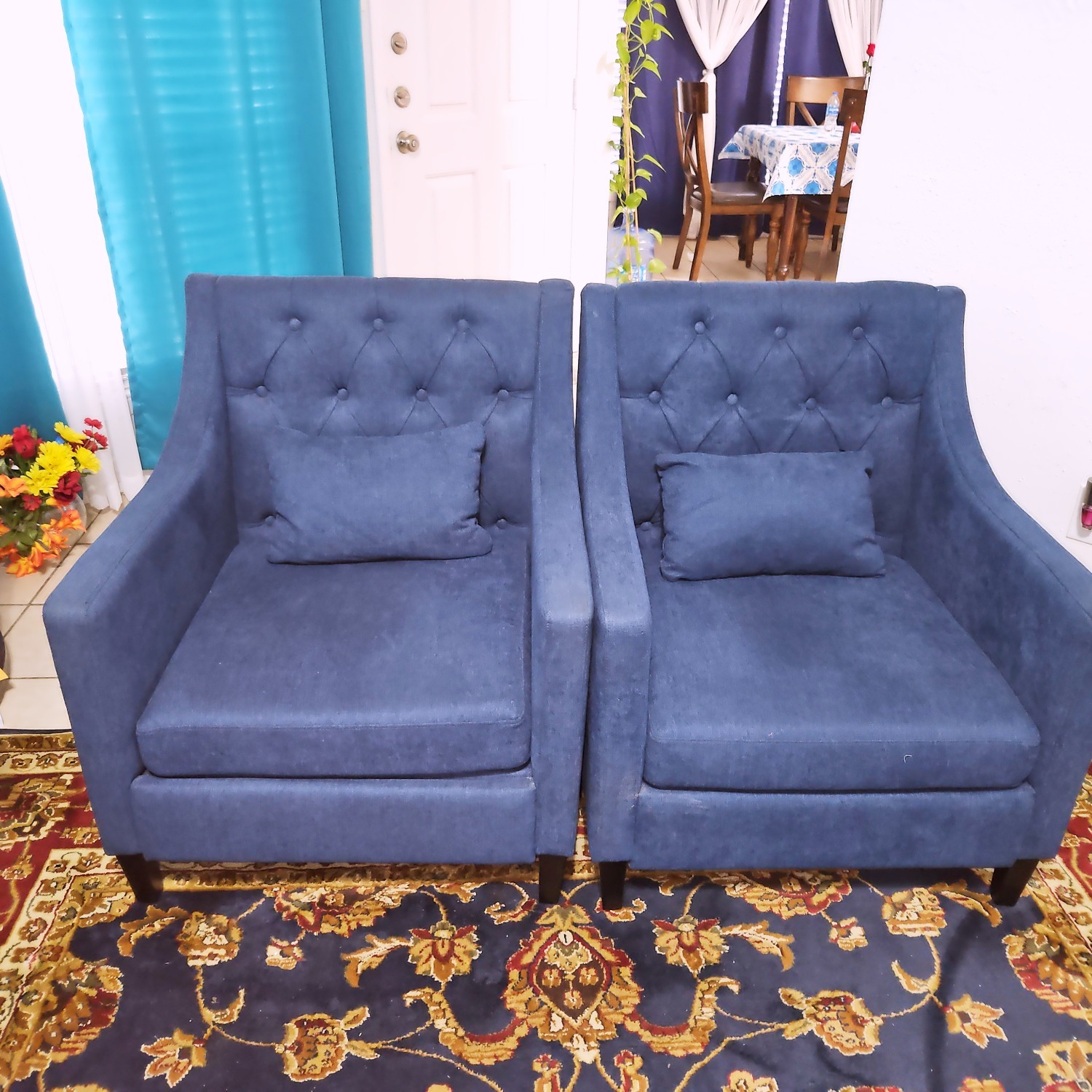 Comfy Club Chairs Blue Fabric Accent Chair - image-2