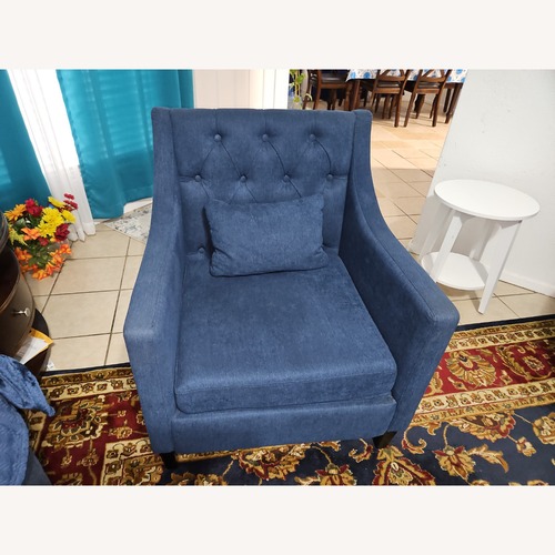 Used Comfy Club Chairs Blue Fabric Accent Chair for sale on AptDeco