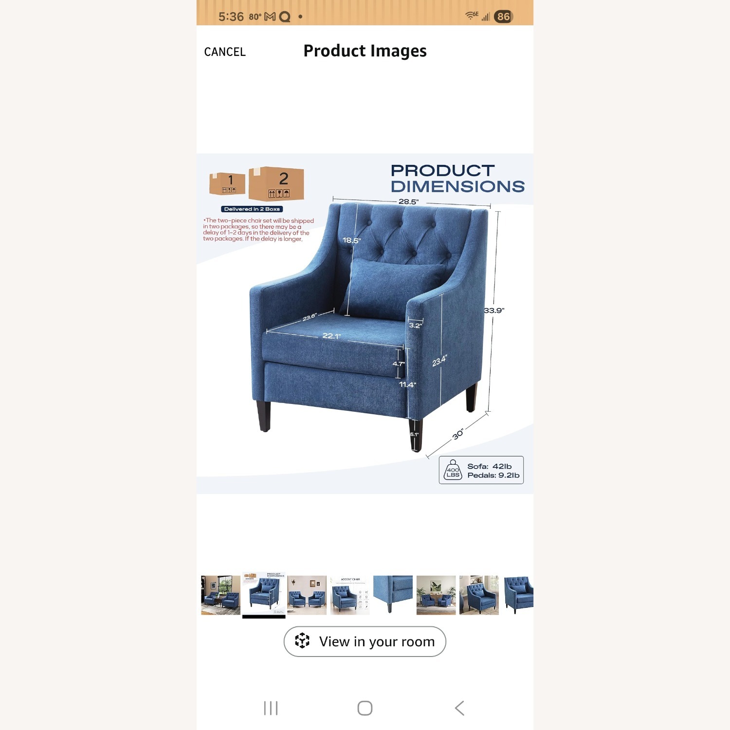 Comfy Club Chairs Blue Fabric Accent Chair - image-5