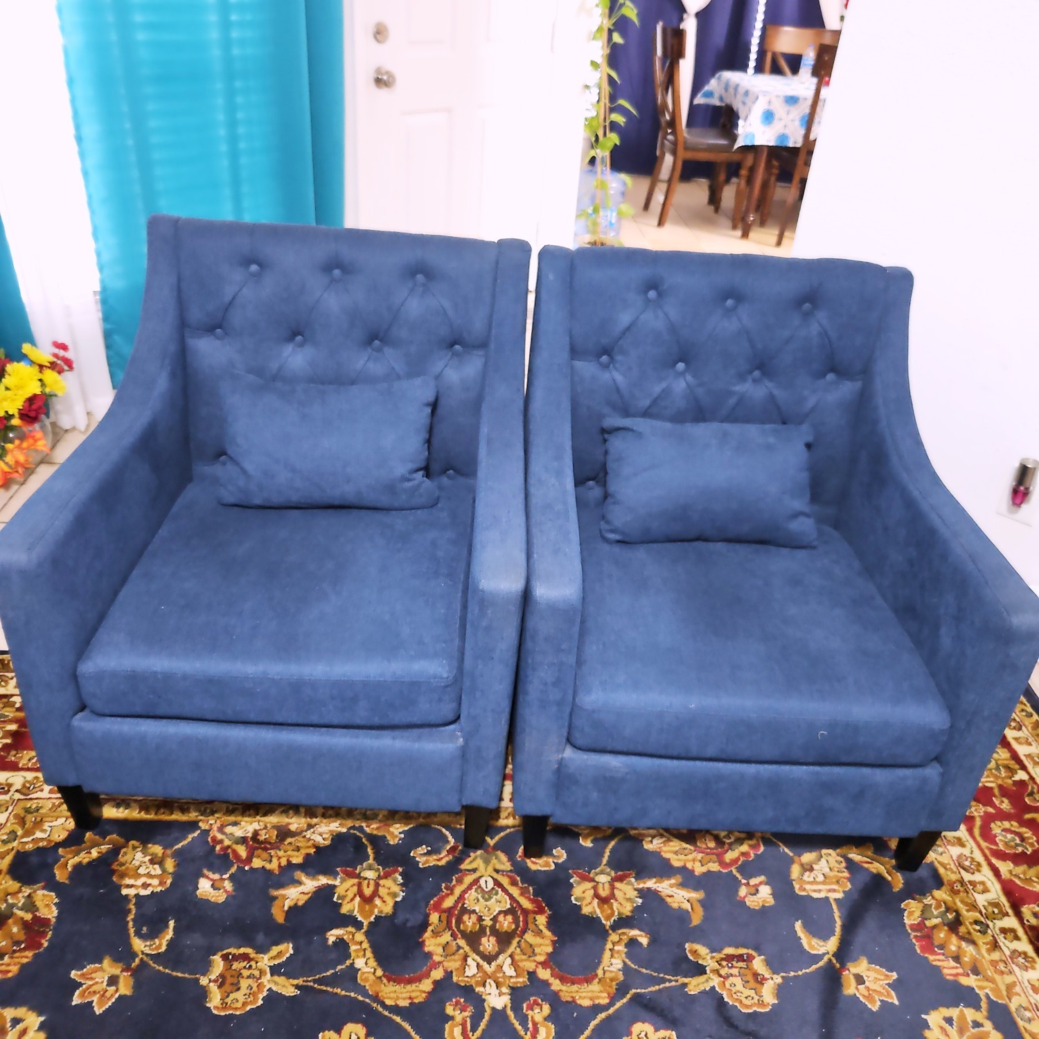 Comfy Club Chairs Blue Fabric Accent Chair - image-3