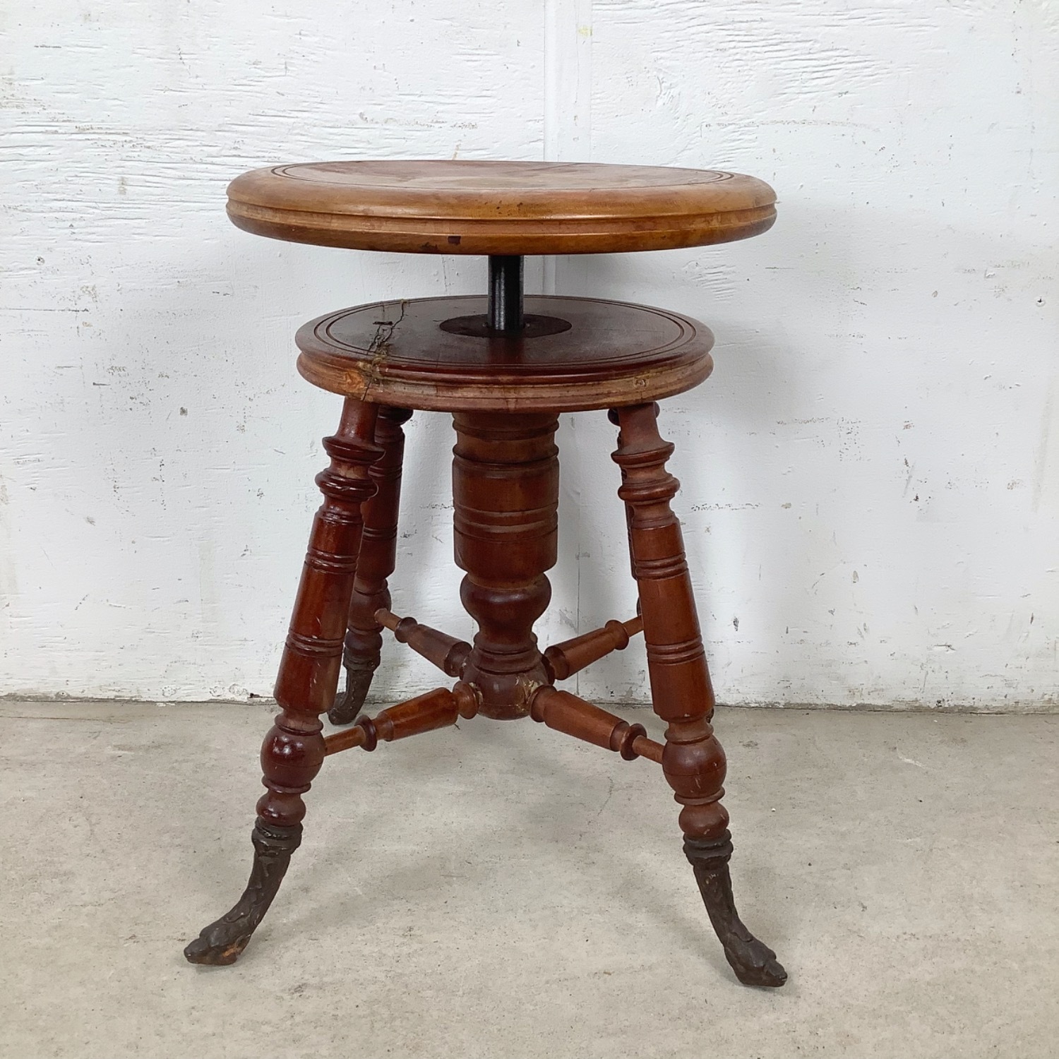Antique Adjustable Pedestal Piano Stool - image-6