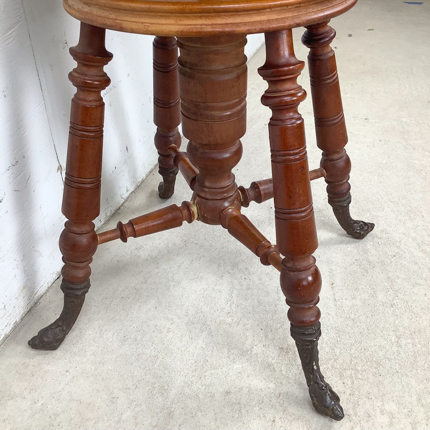 Antique Adjustable Pedestal Piano Stool - image-5
