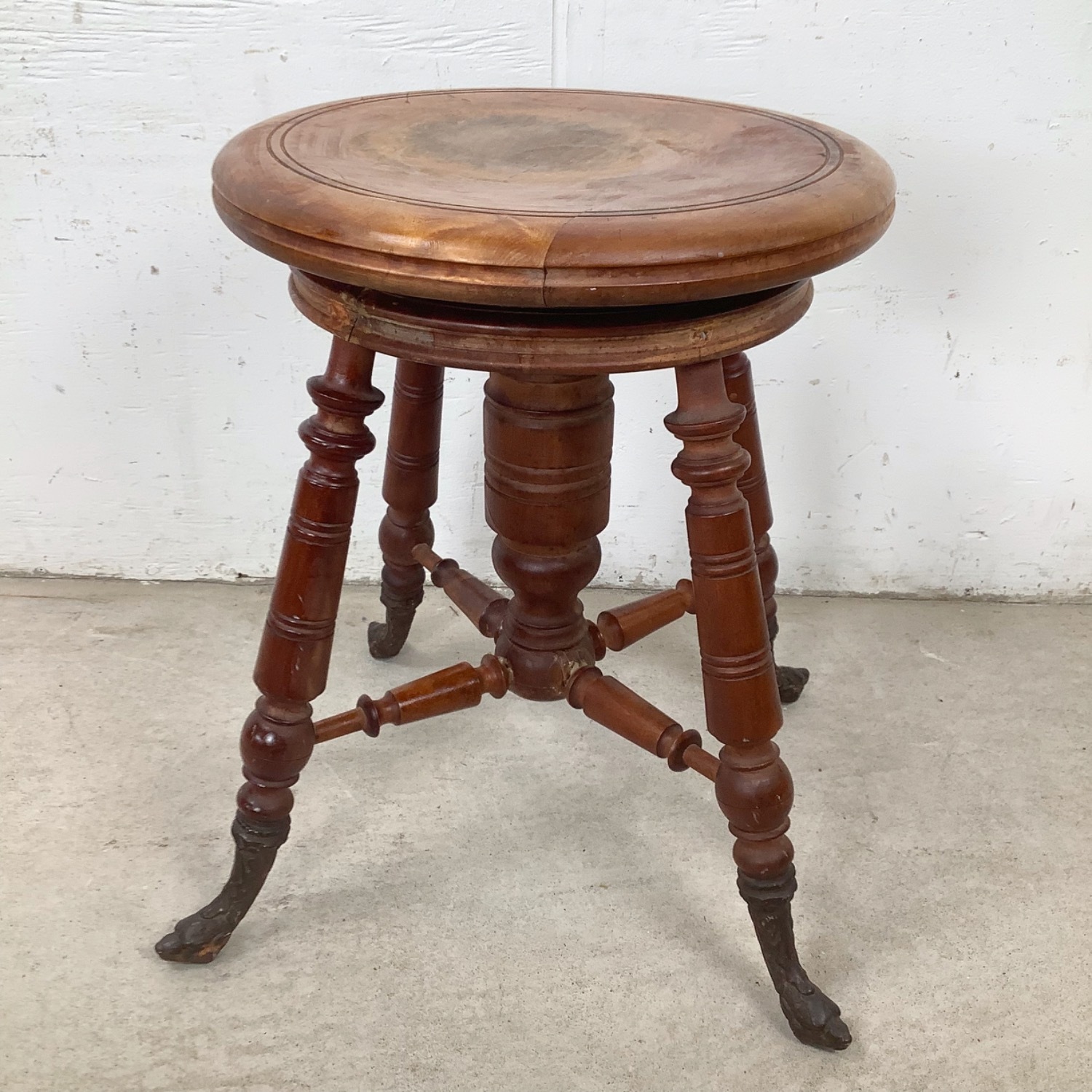 Antique Adjustable Pedestal Piano Stool - image-12