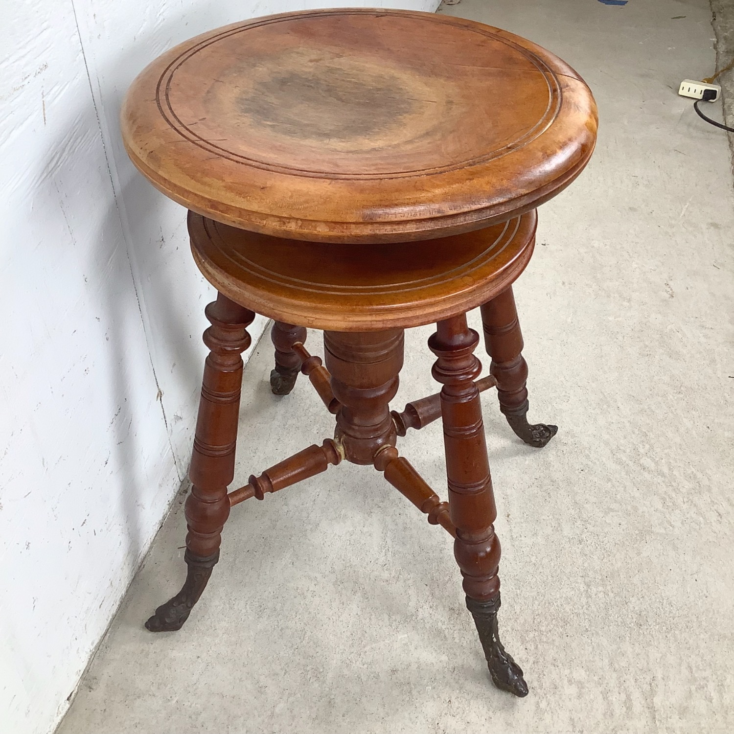 Antique Adjustable Pedestal Piano Stool - image-4
