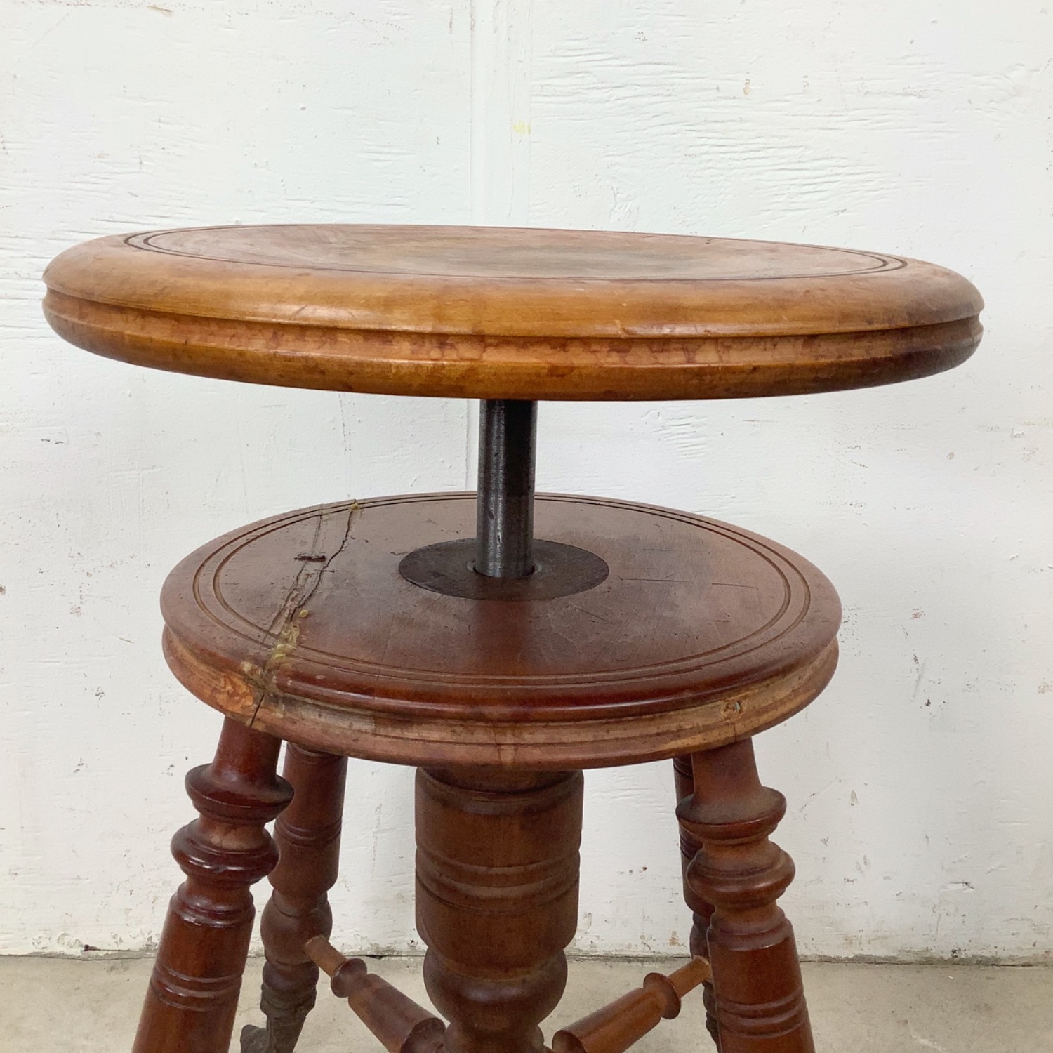 Antique Adjustable Pedestal Piano Stool - image-11