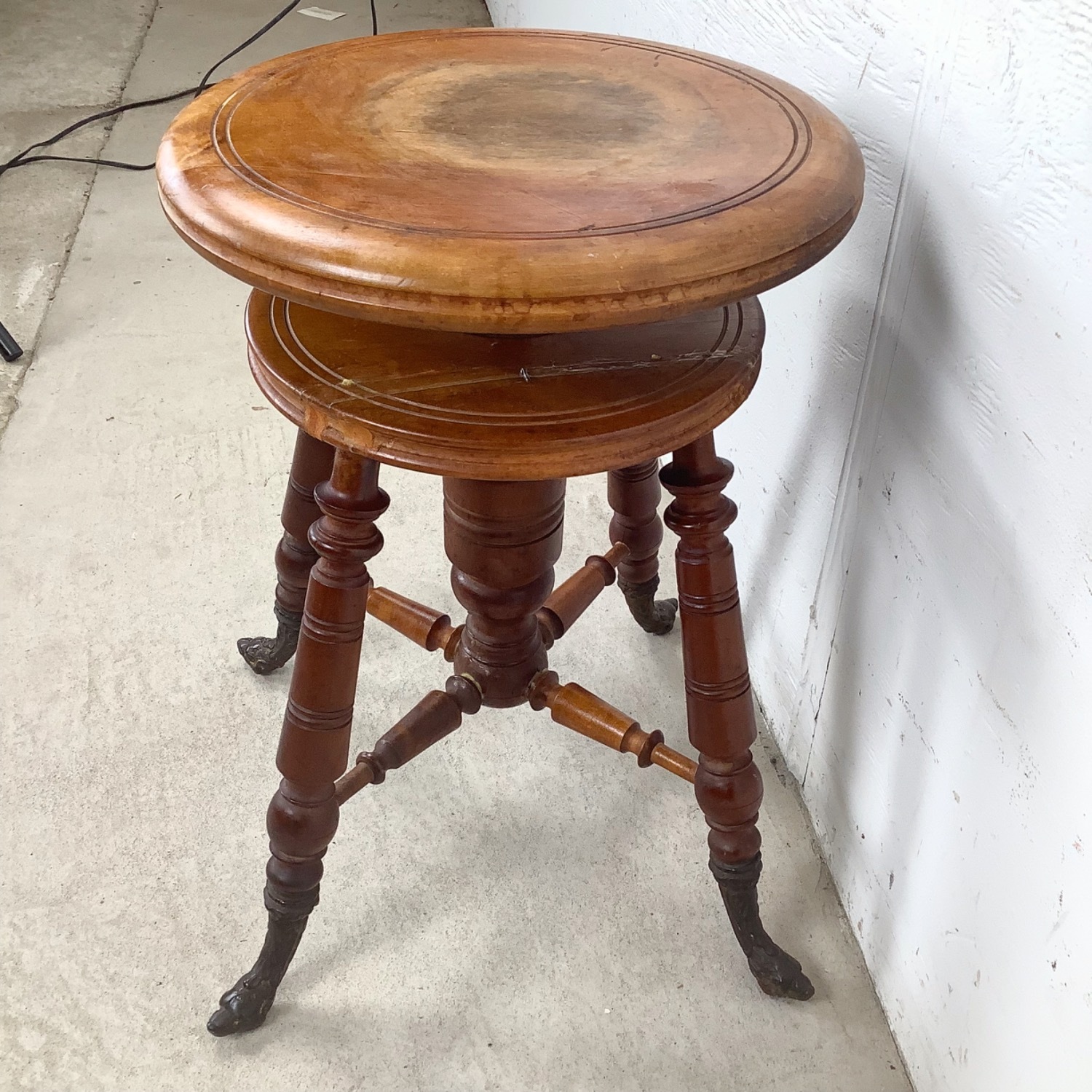 Antique Adjustable Pedestal Piano Stool - image-3