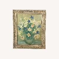 Vintage Still Life Floral Painting with Frame